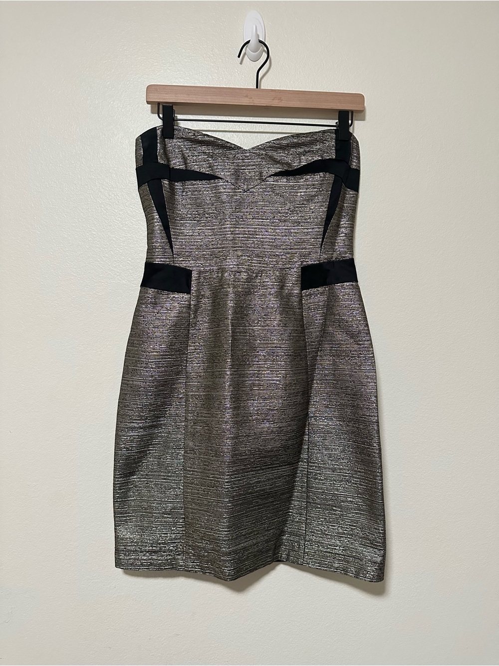 See by Chloe Strapless Metallic Sheath Dress with Black Accents